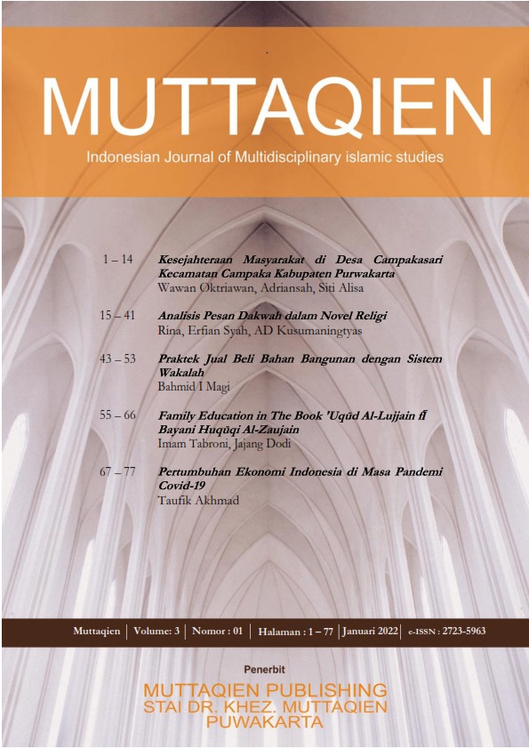 					View Vol. 3 No. 1 (2022): Muttaqien: Indonesian Journal of Multiciplinary Islamic Studies (Vol.03, No.1, Januari 2022)
				